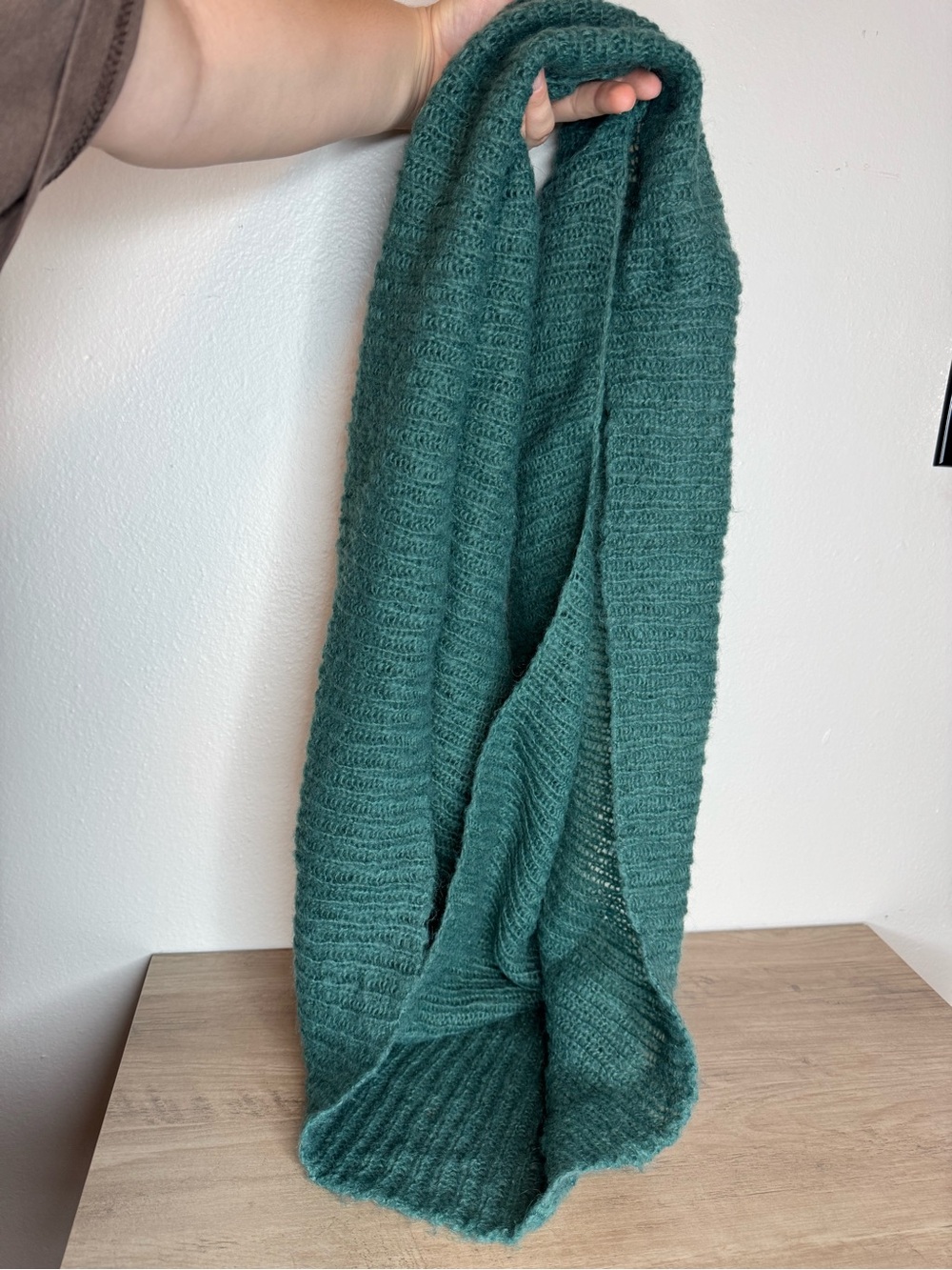 Wooden Ships Knit Infinity Scarf Mohair Wool Green